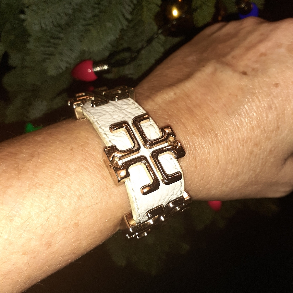 TORY BURCH π White Leather Logo Braclet - Picture 4 of 4